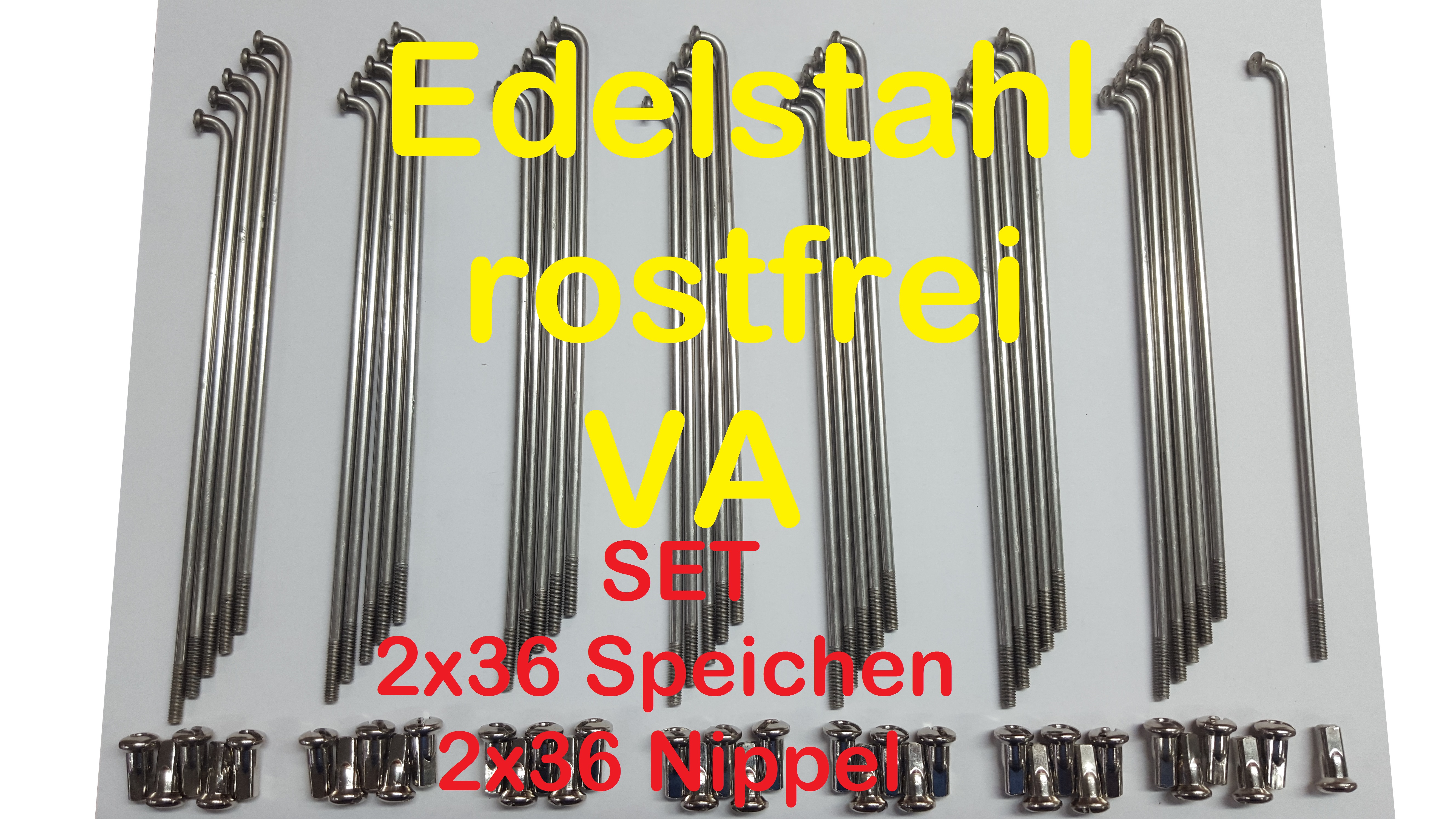 SET Speichensatz m. Nippel 143,5 mm 2x36 Stück Edelstahl S51